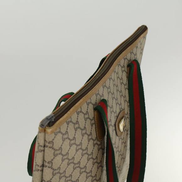 GUCCI GG Plus Canvas Web Sherry Line Tote Bag Beige Red Green Auth ep1048 - Picture 6 of 16